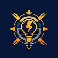 uma luz lâmpada com uma relâmpago parafuso símbolo dentro, representando inovação e energia, uma sofisticado logotipo incorporando elementos do eletricidade e energia vetor