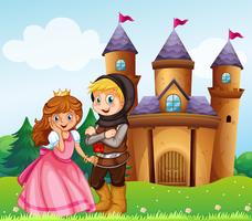 Príncipe e princesa no castelo vetor