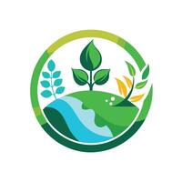 uma verde logotipo Projeto incorporando folhas e água elementos, Projeto uma simples logotipo para uma sem fins lucrativos promovendo de Meio Ambiente conservação e sustentabilidade vetor