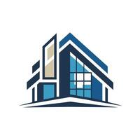 uma lustroso e minimalista logotipo apresentando uma azul e branco casa projeto, Projeto uma lustroso e minimalista logotipo para uma virtual evento plataforma vetor