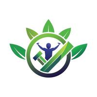 uma pessoa em pé dentro uma verde folha logotipo, Projeto uma simples logotipo este transmite a idéia do comunicação vetor