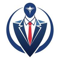 uma homem vestido dentro uma formal terno com uma vermelho gravata, Projeto uma simples logotipo este exala profissionalismo para uma legal consultivo empresa vetor