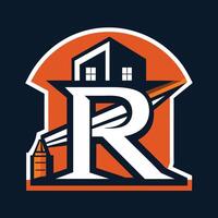 uma circular logotipo apresentando a iniciais r dentro uma boné construção projeto, representando a identidade do uma beisebol equipe, iniciais r boné construção logotipo vetor