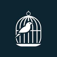 uma pássaro confinado dentro uma cela contra uma Sombrio pano de fundo, uma limpar \ limpo e simples Projeto apresentando uma pássaro jaula, minimalista simples moderno logotipo Projeto vetor