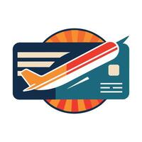 crédito cartão com uma realista avião ícone em principal, representando viagem ou CIA aérea relacionado compras, a abstrato representação do uma embarque passar com uma minimalista torção vetor