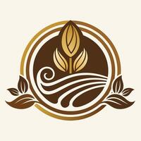 uma logotipo apresentando Castanho e branco cores, projetado com estilizado folhas para uma gourmet chocolate marca, a elegante logotipo para uma gourmet chocolate marca, minimalista simples moderno logotipo Projeto vetor