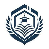 logotipo apresentando uma livro cercado de azul e branco cores, simbolizando conhecimento e Informação, uma monocromático logotipo incorporando a digital era do Aprendendo vetor