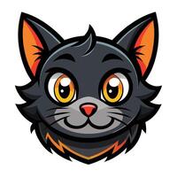 uma fechar-se do uma Preto gatos face com impressionante laranja olhos encarando diretamente às a visualizador, fofa Preto gato cabeça logotipo mascote, ilustração vetor