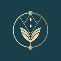 uma minimalista emblema apresentando uma círculo com uma folha e dois gotas do água, Projeto uma minimalista emblema para a ético joalheria marca, minimalista simples moderno logotipo Projeto vetor
