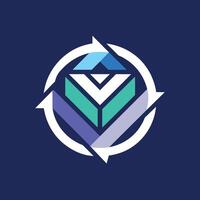 uma logotipo apresentando uma simples, elegante Projeto dentro azul e verde cores com a seta dentro a meio, simples e elegante logotipo para projeto gestão Programas companhia vetor