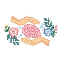 mental saúde, mãos cuidadosamente proteger a cérebro cor vetor
