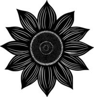 girassol - Preto e branco isolado ícone - ilustração vetor