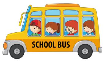 Estudante, levando, ônibus escolar vetor