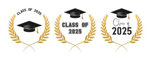 conjunto do classe do 2025 graduação prêmio emblema Projeto com decorativo ouro quadro, Armação vetor