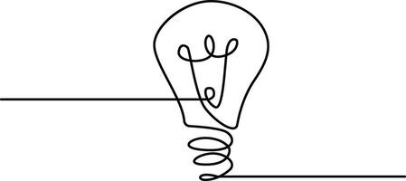 1 linha desenhando luz lâmpada símbolo idéia e criatividade Projeto vetor