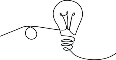 ideia de símbolo de lâmpada de desenho contínuo de uma linha vetor
