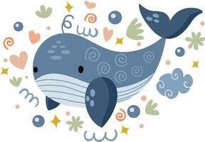 fofa ilustração com adorável baleia vetor