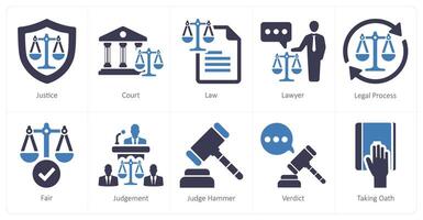uma conjunto do 10 justiça ícones Como justiça, tribunal, lei vetor