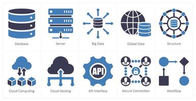 uma conjunto do 10 dados analytics ícones Como base de dados, servidor, grande dados vetor