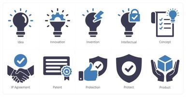 uma conjunto do 10 intelectual propriedade ícones Como ideia, inovação, invenção vetor