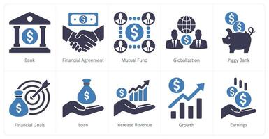 uma conjunto do 10 finança ícones Como banco, financeiro acordo, mútuo fundos vetor