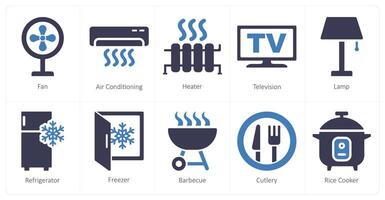 uma conjunto do 10 casa eletrodomésticos ícones Como fã, ar condicionamento, aquecedor vetor