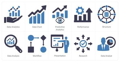 uma conjunto do 10 dados analytics ícones Como dados análise, dados gráfico, preditivo analytics vetor