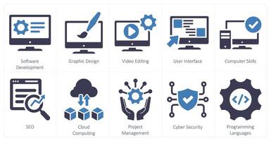 uma conjunto do 10 Difícil Habilidades ícones Como Programas desenvolvimento, gráfico projeto, edição vetor