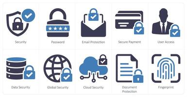 uma conjunto do 10 cyber segurança ícones Como segurança, senha, o email proteção, seguro Forma de pagamento vetor