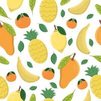 desatado padronizar ou fundo com frutas - limão, abacaxi, tangerina, manga em uma branco fundo. vetor