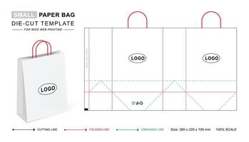 papel saco pequeno morrer cortar modelo com 3d em branco brincar. compras saco ou presente bolsas para varejo o negócio vetor