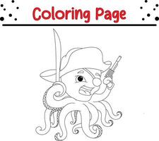 pirata polvo segurando espada arma de fogo coloração página para crianças vetor