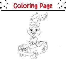 fofa Coelho dirigindo carro coloração página para crianças vetor