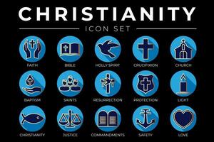 volta cristandade ícone conjunto com fé, Bíblia, crucificação , batismo, igreja, ressurreição, piedosos espírito, santos, mandamentos, luz, proteção, justiça, segurança e amor fino ícones vetor