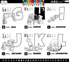 desenho de letras do alfabeto de desenho animado educacional definido de g para l para colorir vetor