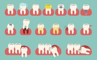 dentes coleção 1 fofa em uma azul verde fundo, ilustração. vetor