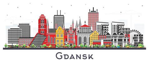 gdansk Polônia cidade Horizonte com cor edifícios isolado em branco. gdansk paisagem urbana com pontos de referência. o negócio viagem e turismo conceito com moderno e histórico arquitetura. vetor