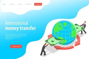 isométrico plano aterrissagem página modelo do internacional dinheiro transferir. vetor