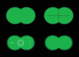 conjunto do binóculos Visão com verde tela, Alto tecnologia ótico binocular alvo vista e ampliação quadro, Armação ilustração vetor