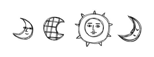 rabisco planetas e Sol. espaço, estrelas, nave espacial ilustração. vetor