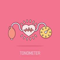 arterial sangue pressão ícone dentro quadrinho estilo. batimento cardiaco monitor desenho animado ilustração em isolado fundo. pulso diagnóstico respingo efeito placa o negócio conceito. vetor