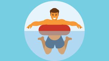 pessoa com inflável anel natação dentro a piscina ou oceano ilustração vetor