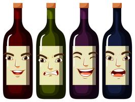 Expressões faciais em garrafas de vinho vetor