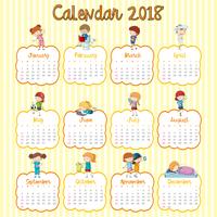Modelo de calendário 2018 com muitas crianças para cada mês vetor