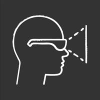 ícone de giz vista lateral do jogador vr. jogador de realidade virtual. óculos 3d. ilustração vetorial isolado quadro-negro vetor