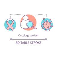 ícone do conceito de serviços de oncologia. ilustração de linha fina de ideia de cuidados médicos. diagnóstico e tratamento do câncer. pesquisas lineares. consciência da doença. desenho de contorno isolado do vetor. curso editável vetor