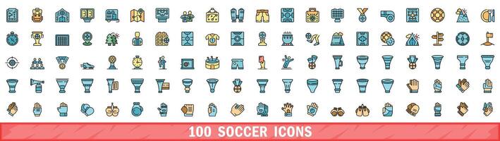 100 futebol ícones definir, cor linha estilo vetor