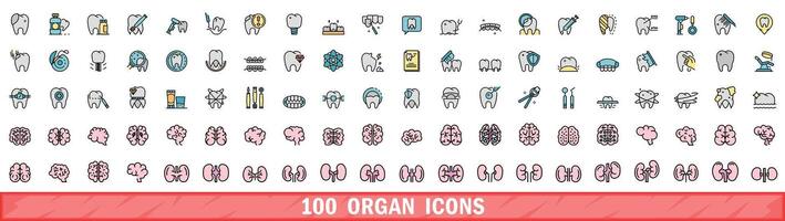 100 órgão ícones definir, cor linha estilo vetor