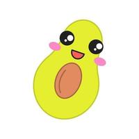 abacate personagem de vetor kawaii bonito. fruta feliz com rosto sorridente de bebê. rindo comida. emoji engraçado, emoticon, sorriso. ilustração colorida isolada dos desenhos animados