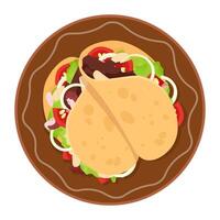 dois mexicano tacos com o preenchimento em uma prato vetor